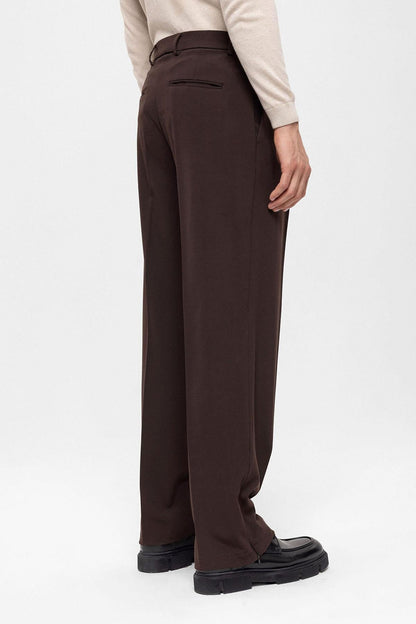 Men's Brown High Waist Zippered Trousers