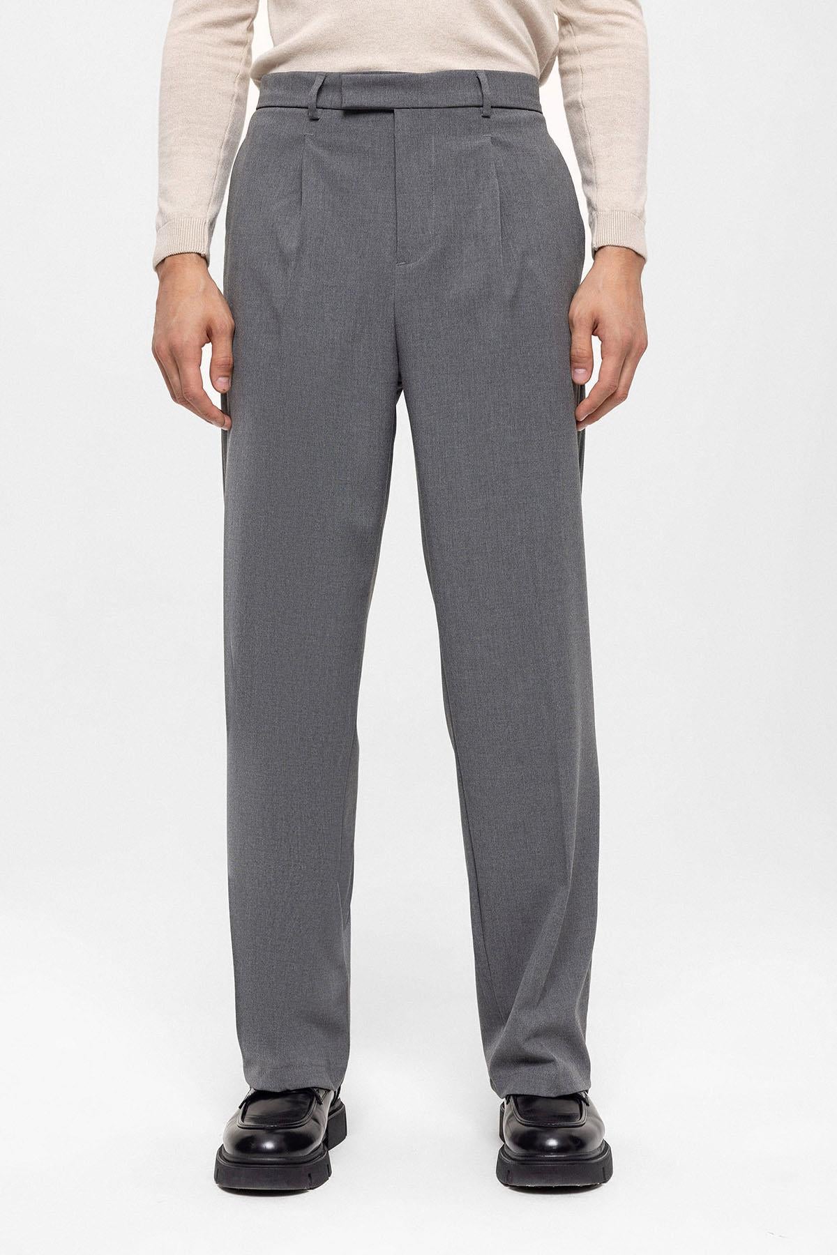 Men's Grey High Waist Zippered Trousers