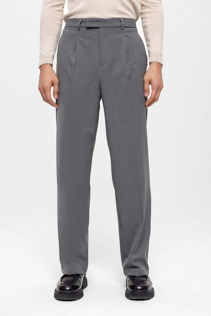 Men's Grey High Waist Zippered Trousers