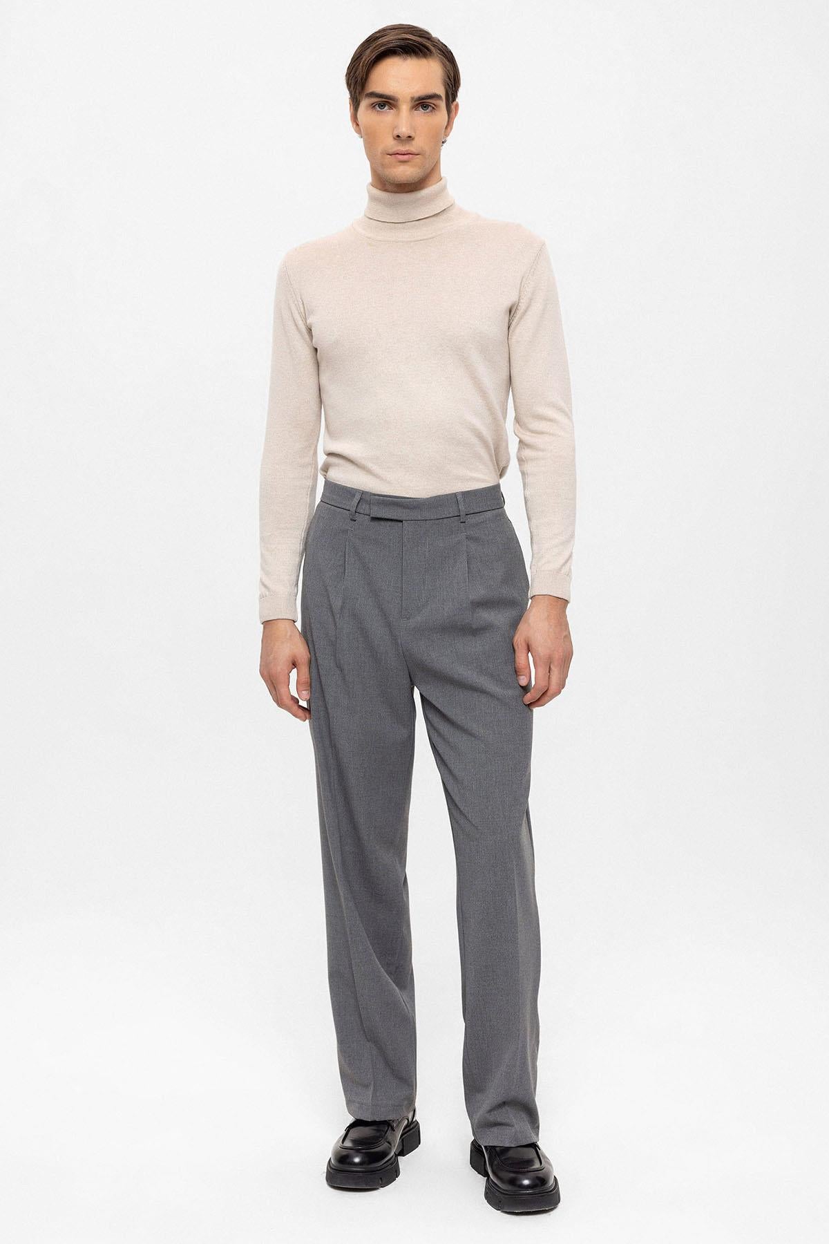 Men's Grey High Waist Zippered Trousers