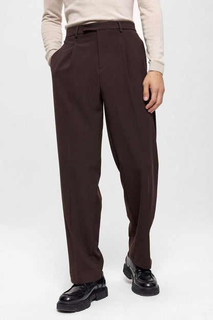 Men's Brown High Waist Zippered Trousers