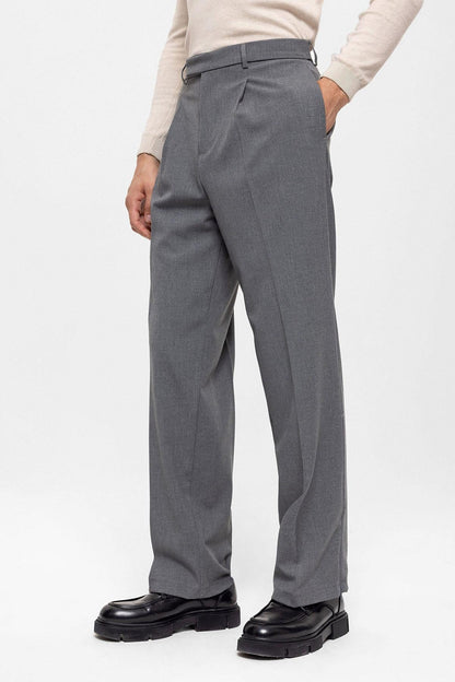 Men's Grey High Waist Zippered Trousers