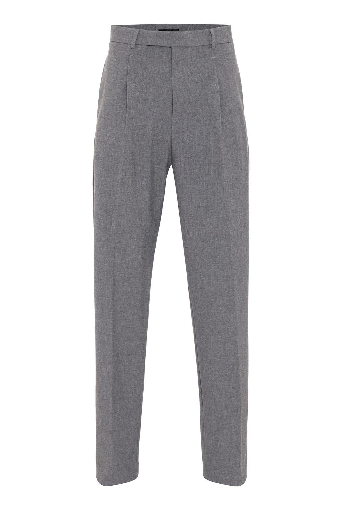 Men's Grey High Waist Zippered Trousers