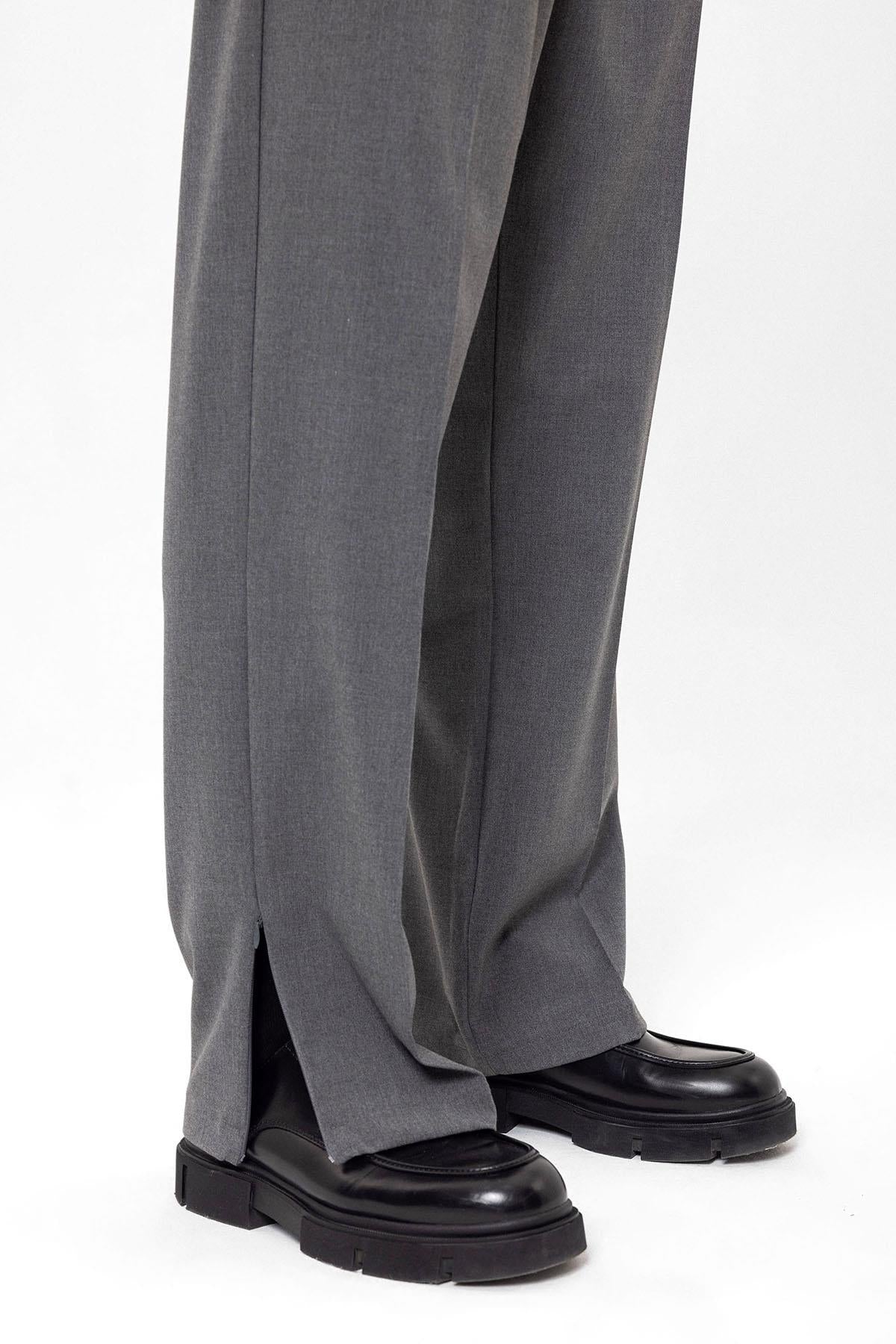 Men's Grey High Waist Zippered Trousers