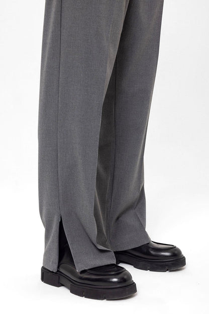 Men's Grey High Waist Zippered Trousers