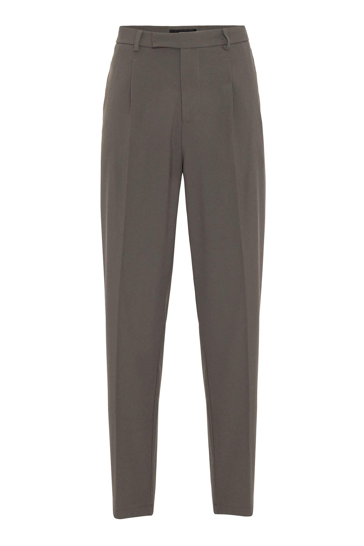 Men's Dark Khaki High Waist Zippered Trousers