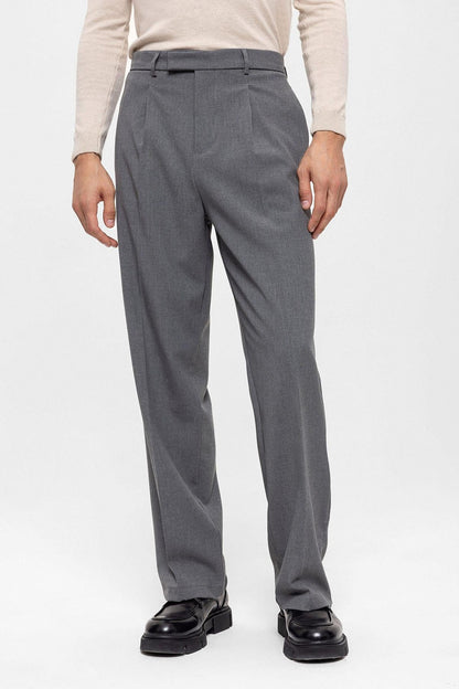 Men's Grey High Waist Zippered Trousers