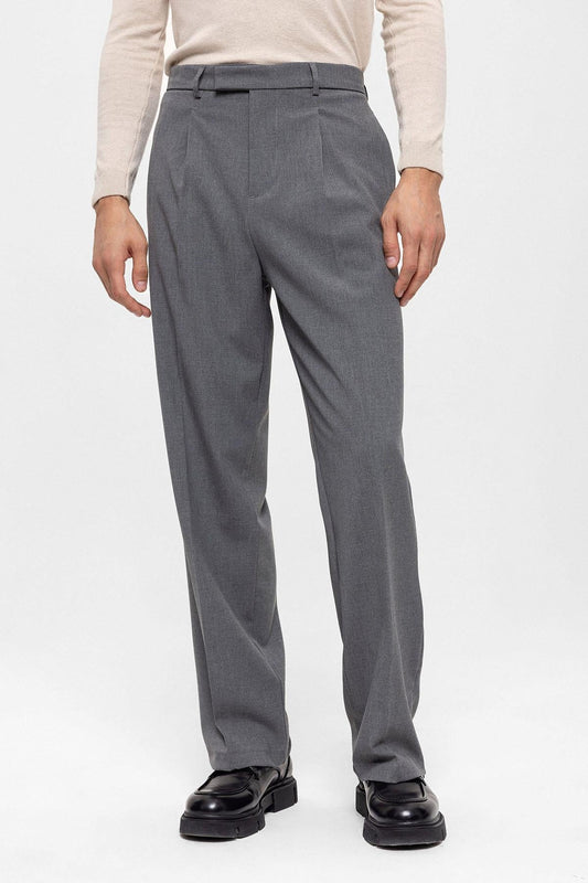 Men's Grey High Waist Zippered Trousers