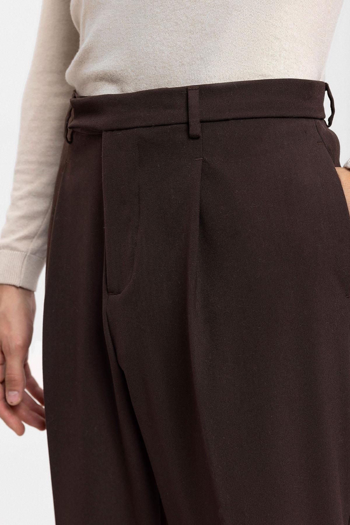 Men's Brown High Waist Zippered Trousers