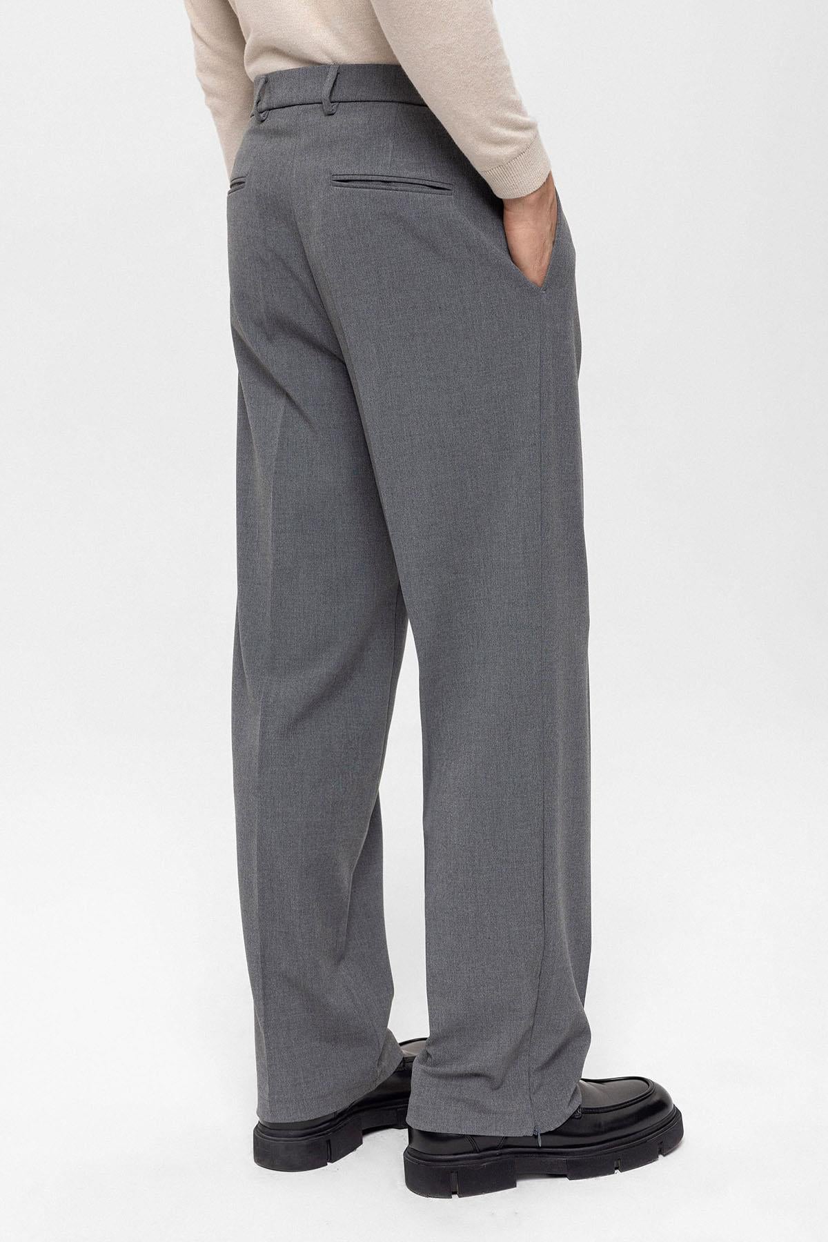 Men's Grey High Waist Zippered Trousers