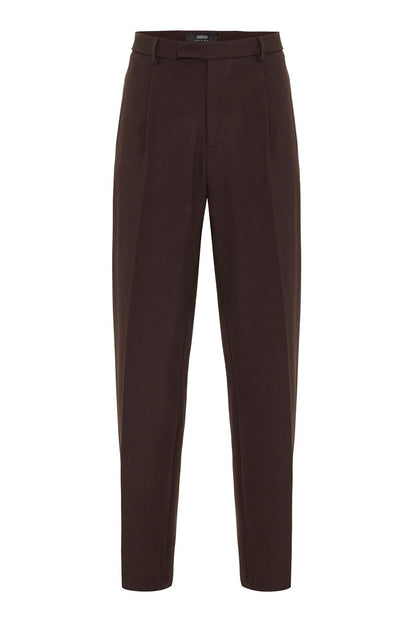 Men's Brown High Waist Zippered Trousers