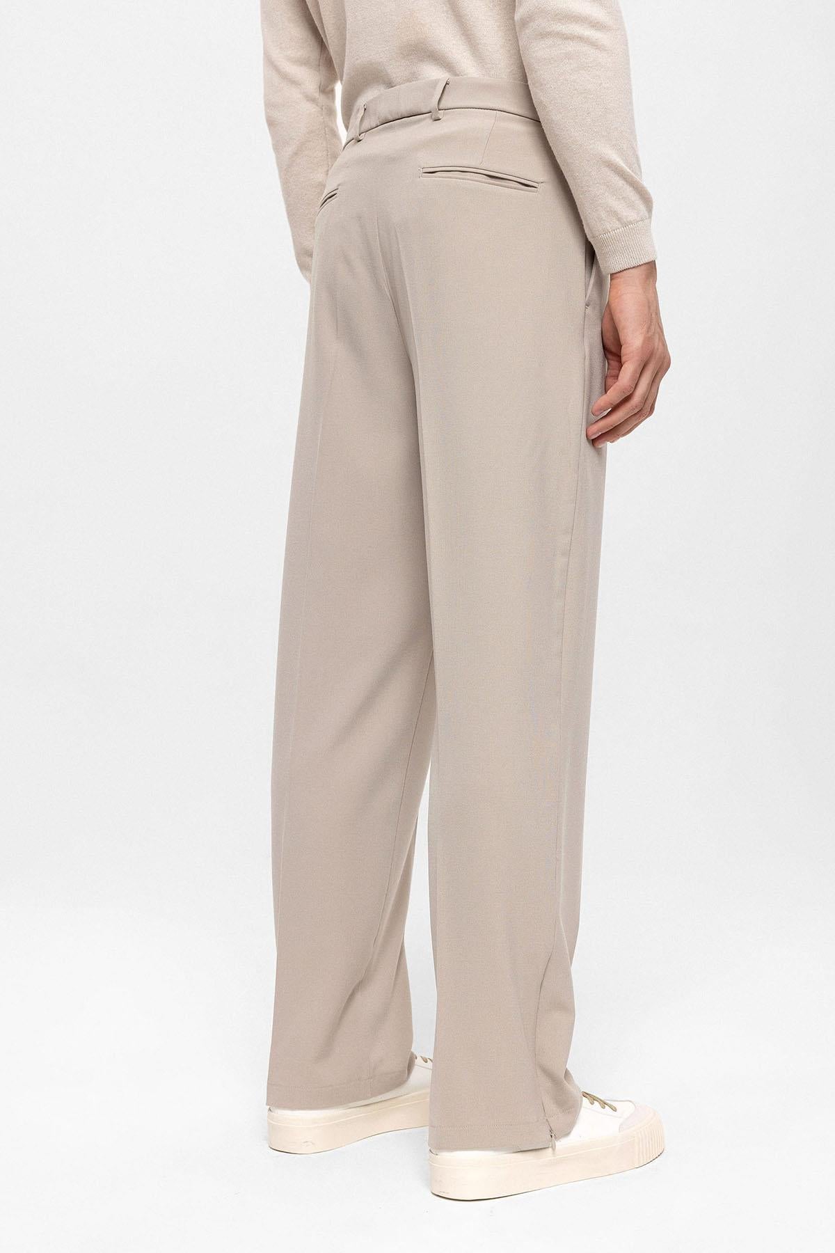 Men's Stone High Waist Zippered Trousers