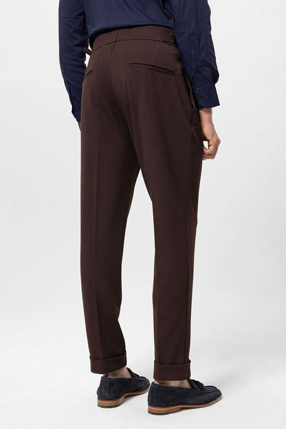 Men's Brown High Waist Pleated Carrot Fit Trousers
