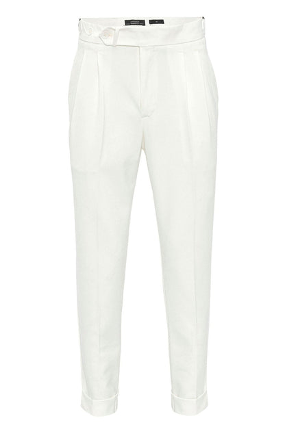 Men's Ecru High Waist Pleated Carrot Fit Trousers