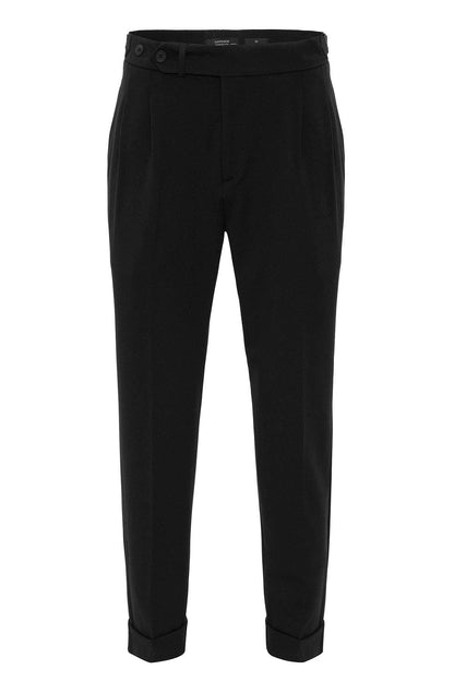 Men's Black High Waist Pleated Carrot Fit Trousers