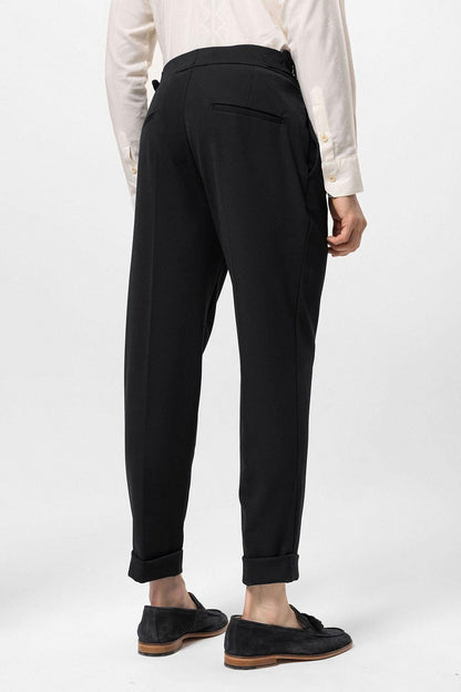 Men's Black High Waist Pleated Carrot Fit Trousers