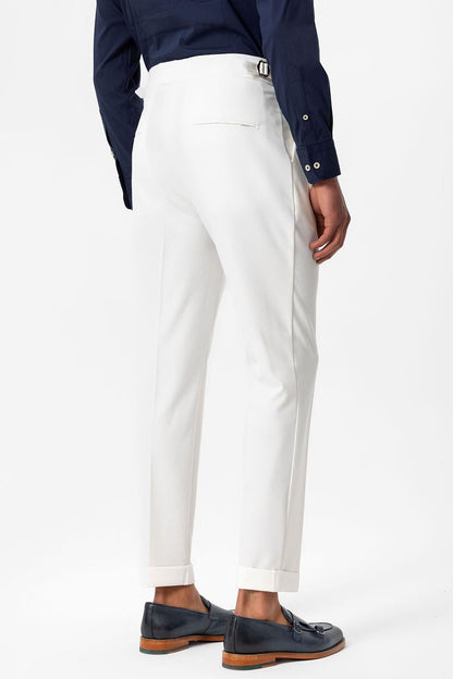 Men's White High-Waist Pleated Textured Pants