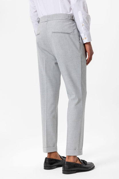 Men's Grey High-Waist Pleated Textured Pants