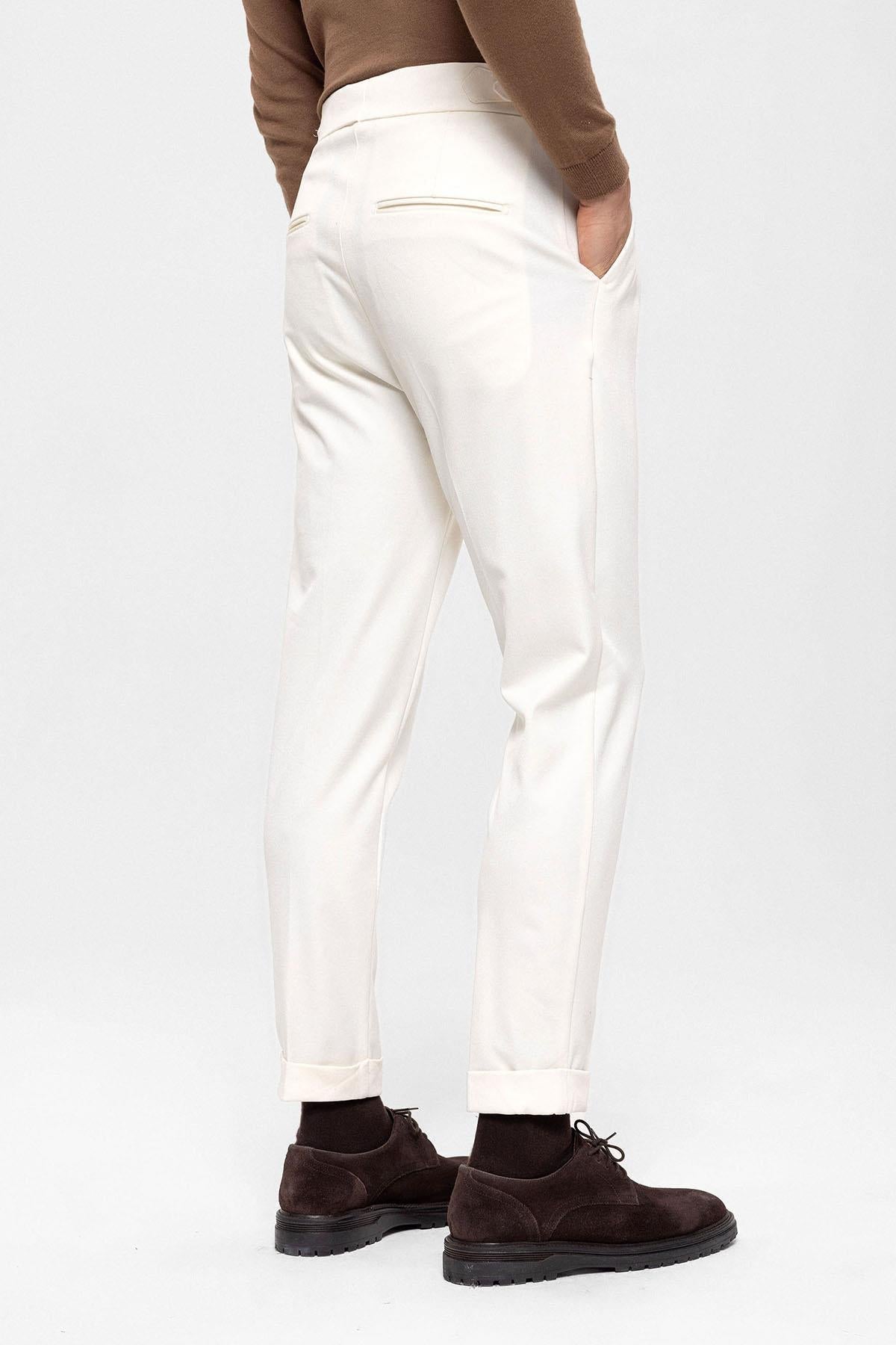 Men's Ecru High Waist Pleated Trousers