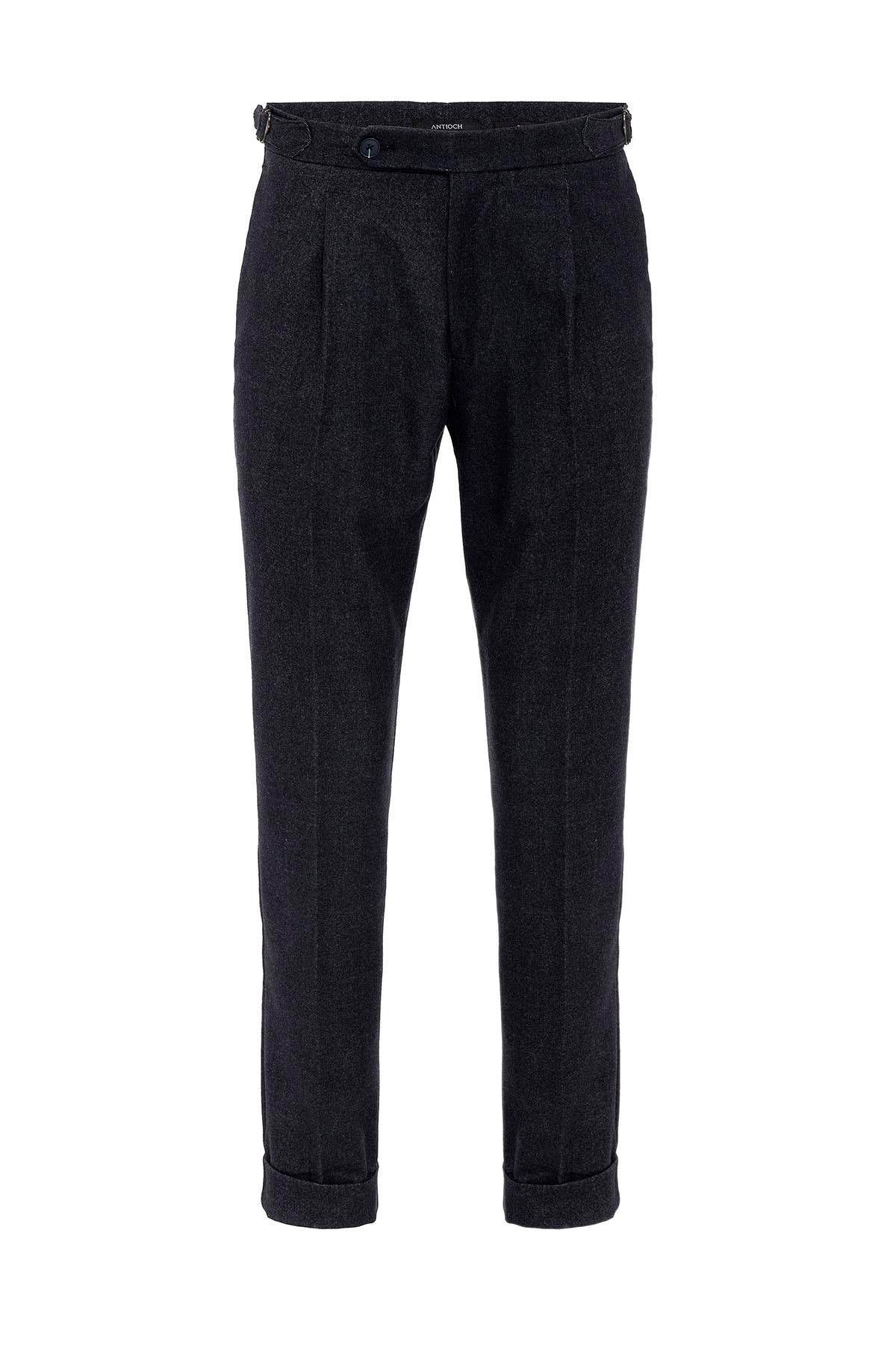 Men's Navy Blue High Waist Pleated Trousers
