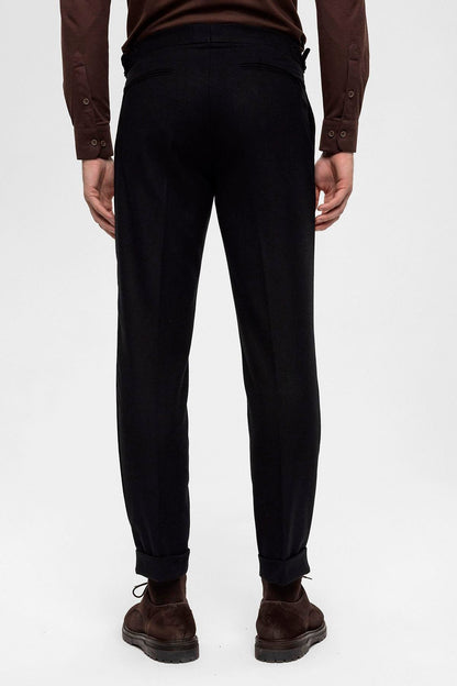Men's Black High Waist Pleated Trousers