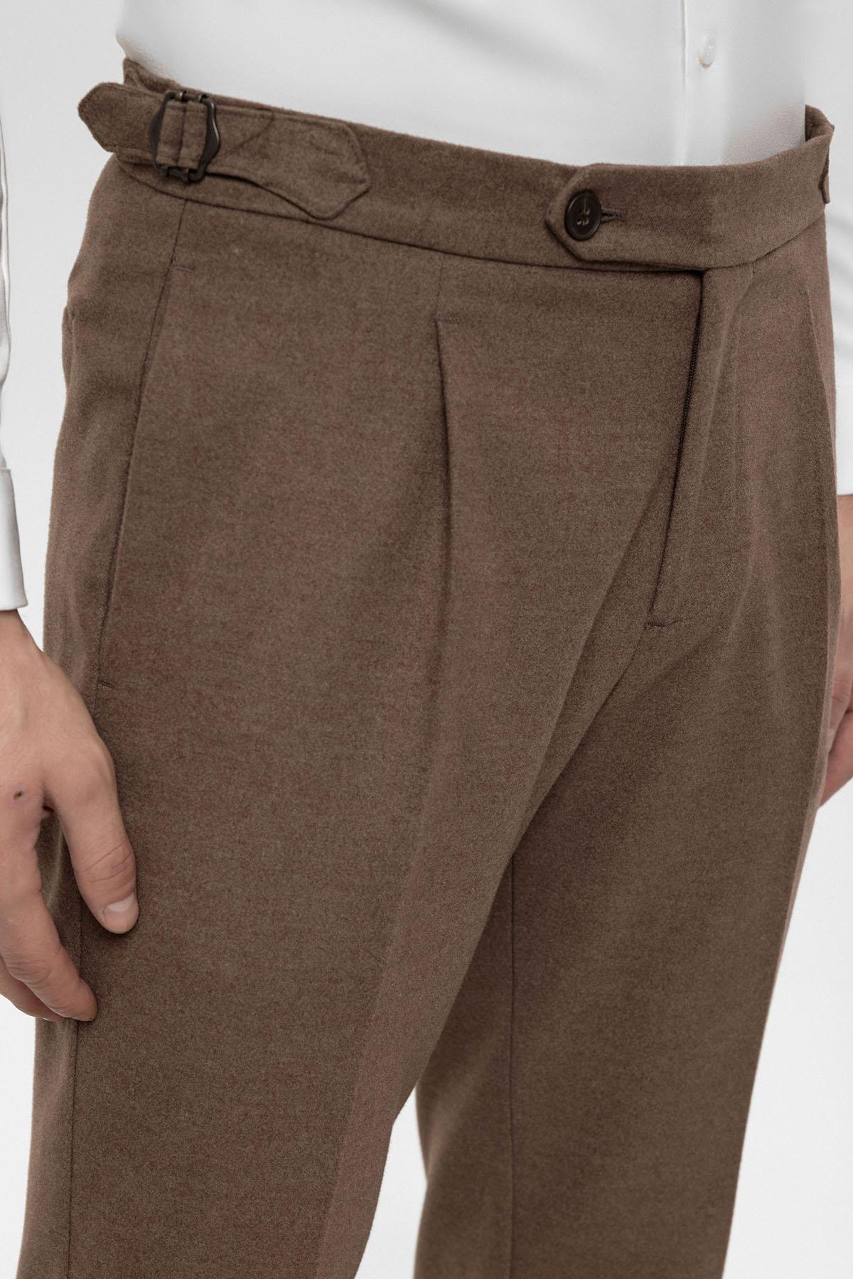 Men's Brown High Waist Pleated Trousers