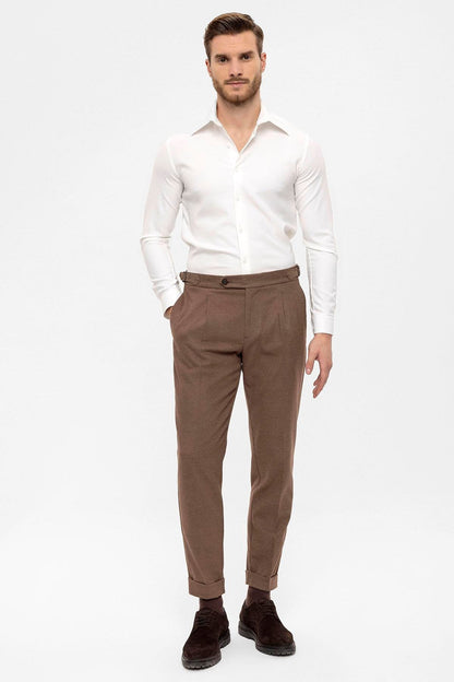 Men's Brown High Waist Pleated Trousers