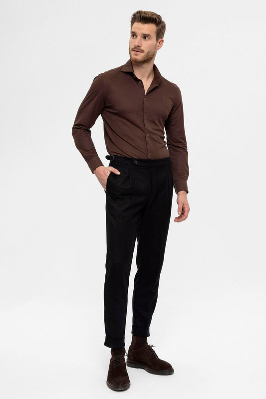 Men's Black High Waist Pleated Trousers