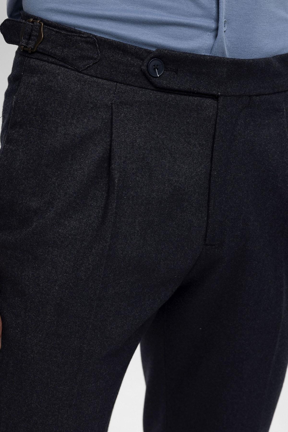 Men's Navy Blue High Waist Pleated Trousers