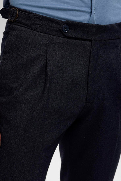 Men's Navy Blue High Waist Pleated Trousers