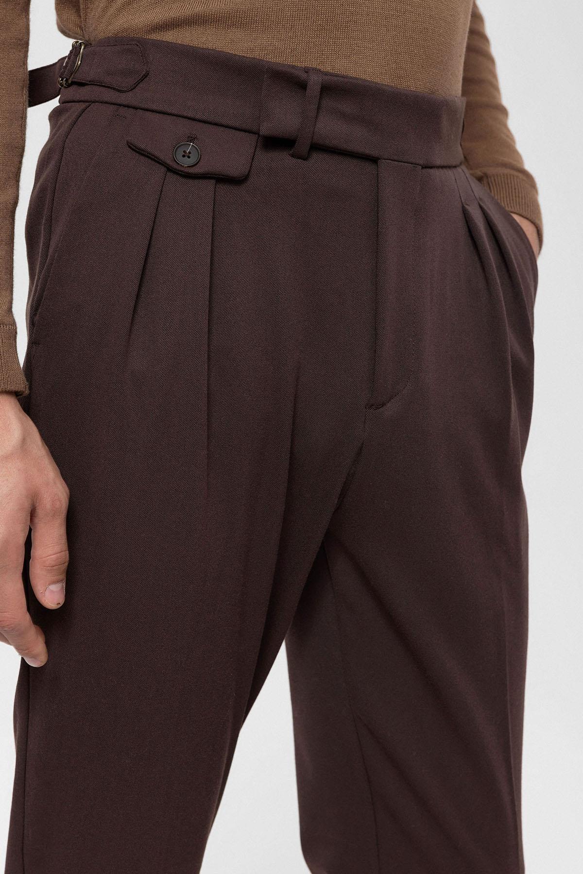 Men's Brown High Waist Pleated Trousers