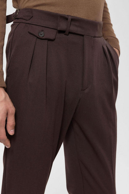 Men's Brown High Waist Pleated Trousers