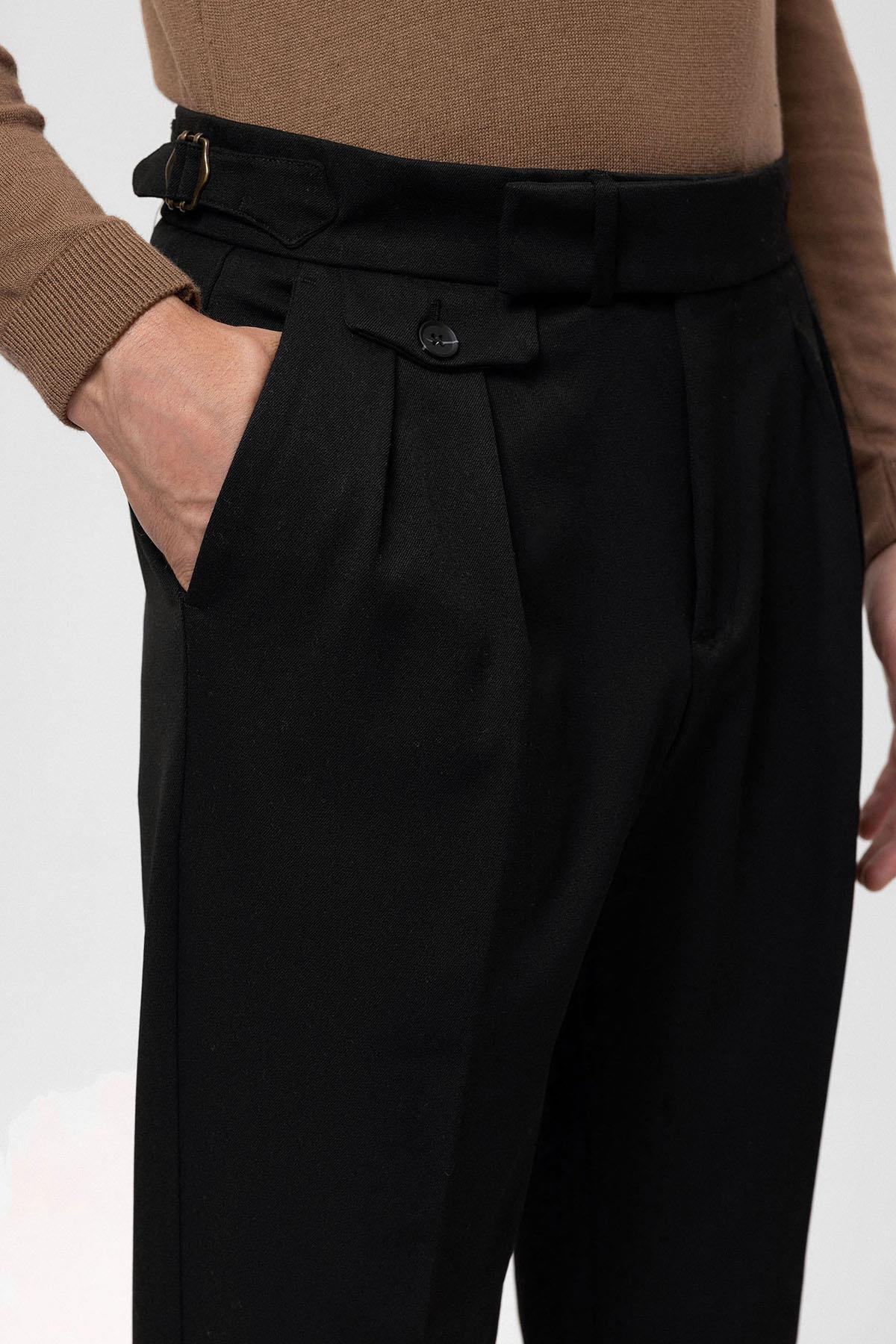 Men's Black High Waist Pleated Trousers