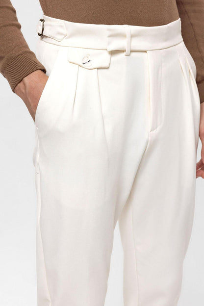 Men's Ecru High Waist Pleated Trousers