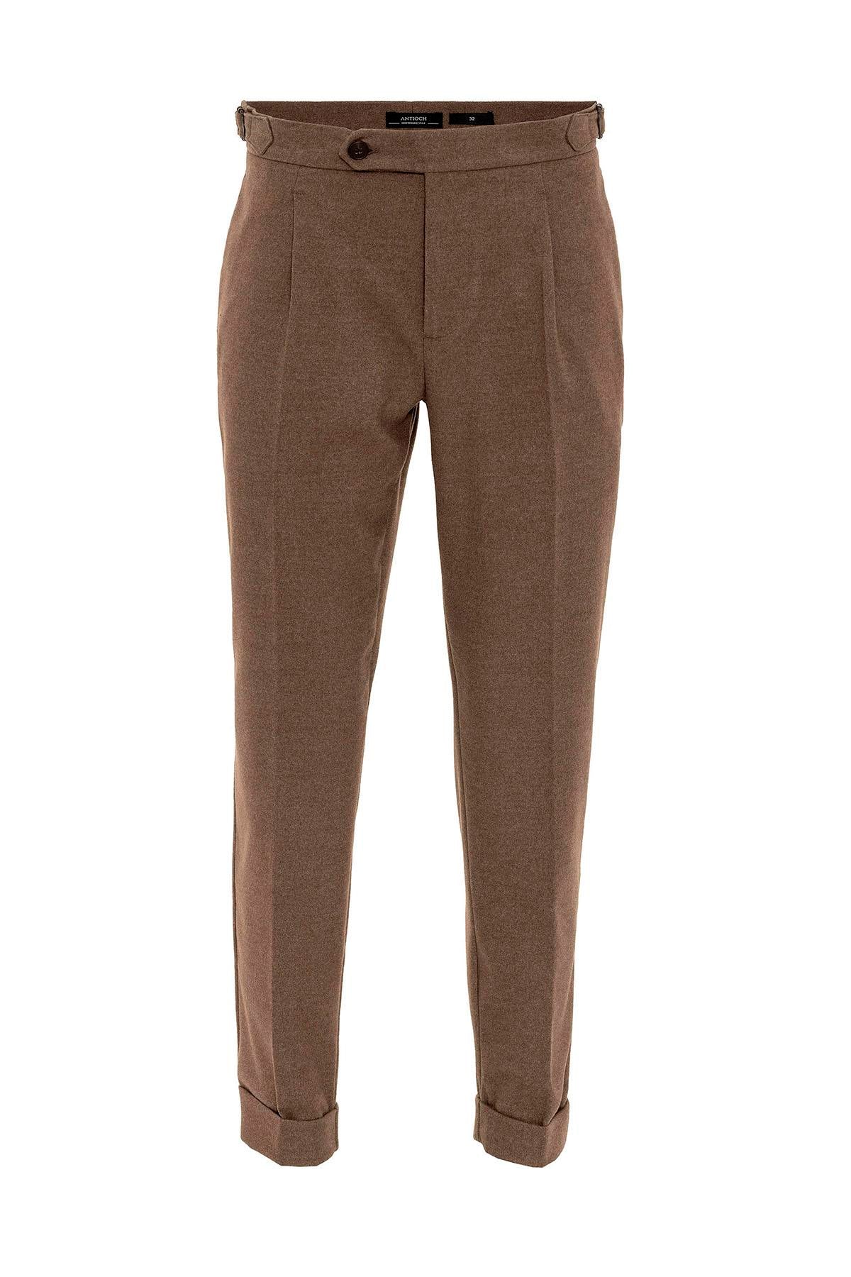 Men's Brown High Waist Pleated Trousers
