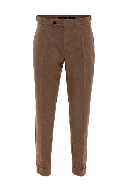 Men's Brown High Waist Pleated Trousers