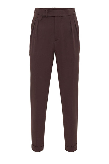 Men's Brown High Waist Pleated Trousers