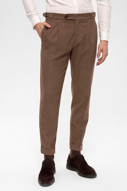 Men's Brown High Waist Pleated Trousers