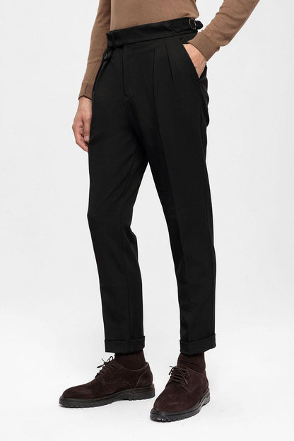 Men's Black High Waist Pleated Trousers