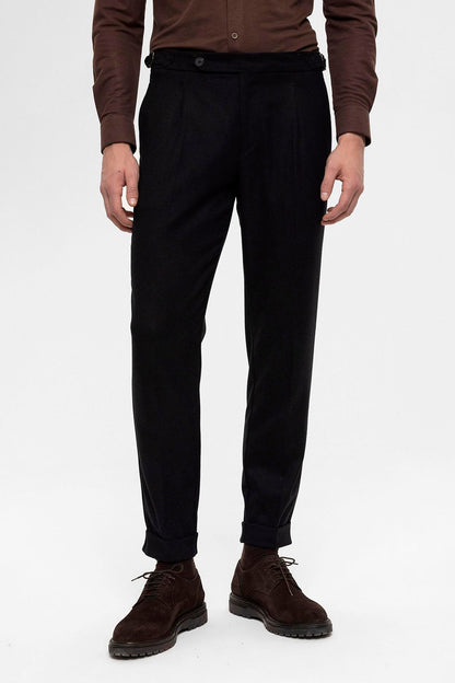 Men's Black High Waist Pleated Trousers