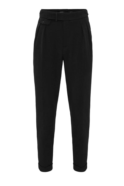 Men's Black High Waist Pleated Trousers