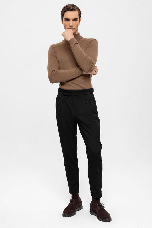 Men's Black High Waist Pleated Trousers