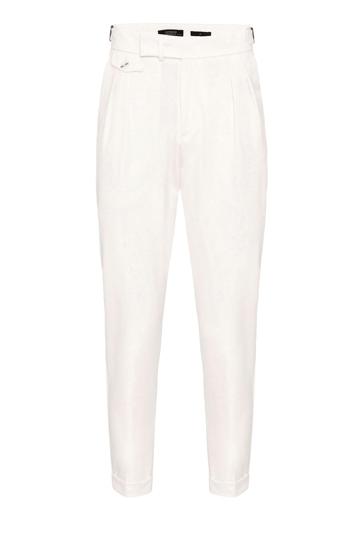 Men's Ecru High Waist Pleated Trousers
