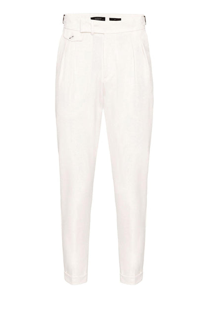 Men's Ecru High Waist Pleated Trousers