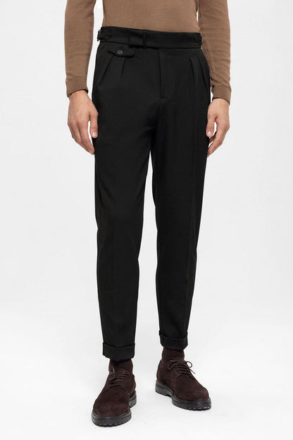 Men's Black High Waist Pleated Trousers