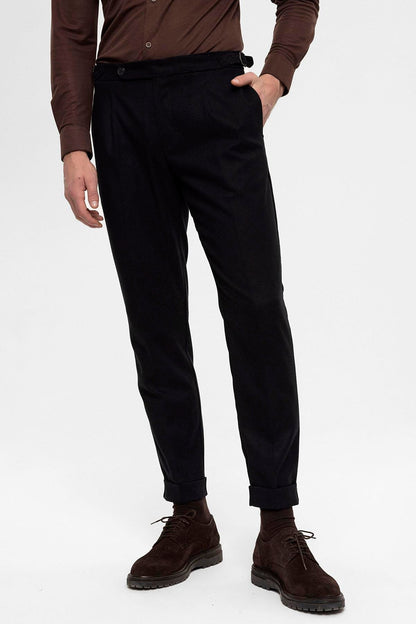 Men's Black High Waist Pleated Trousers
