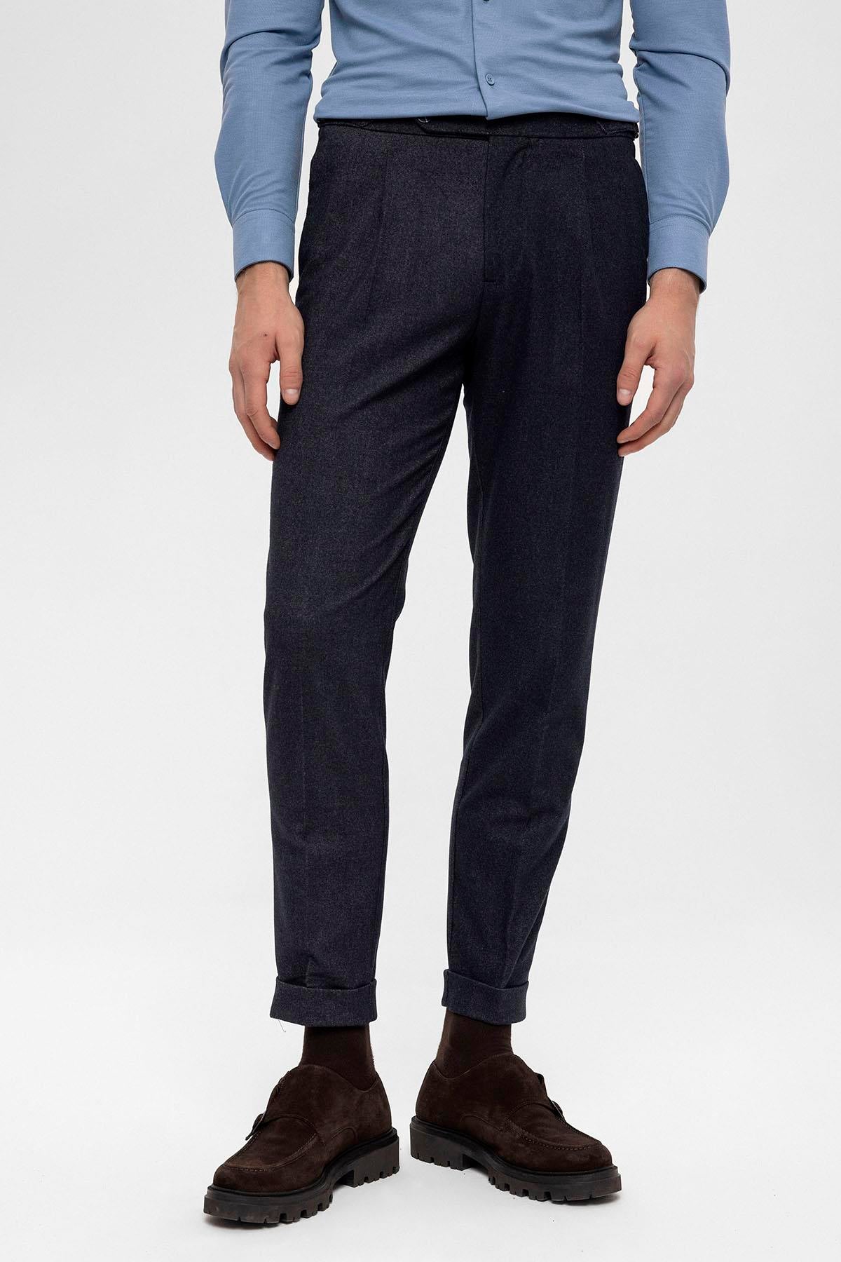 Men's Navy Blue High Waist Pleated Trousers