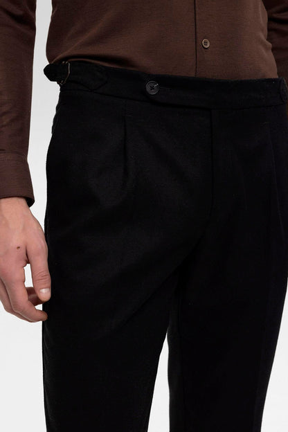 Men's Black High Waist Pleated Trousers