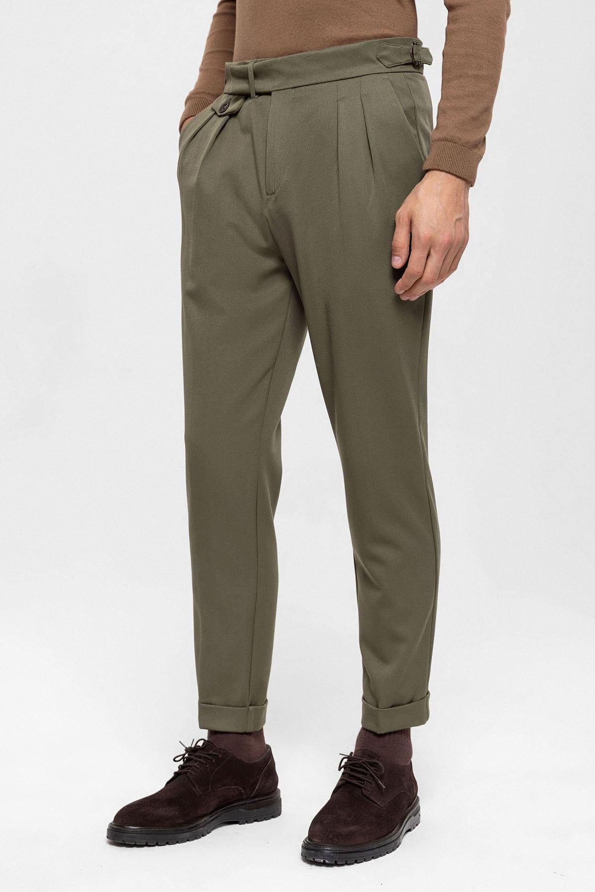Men's Khaki High Waist Pleated Trousers