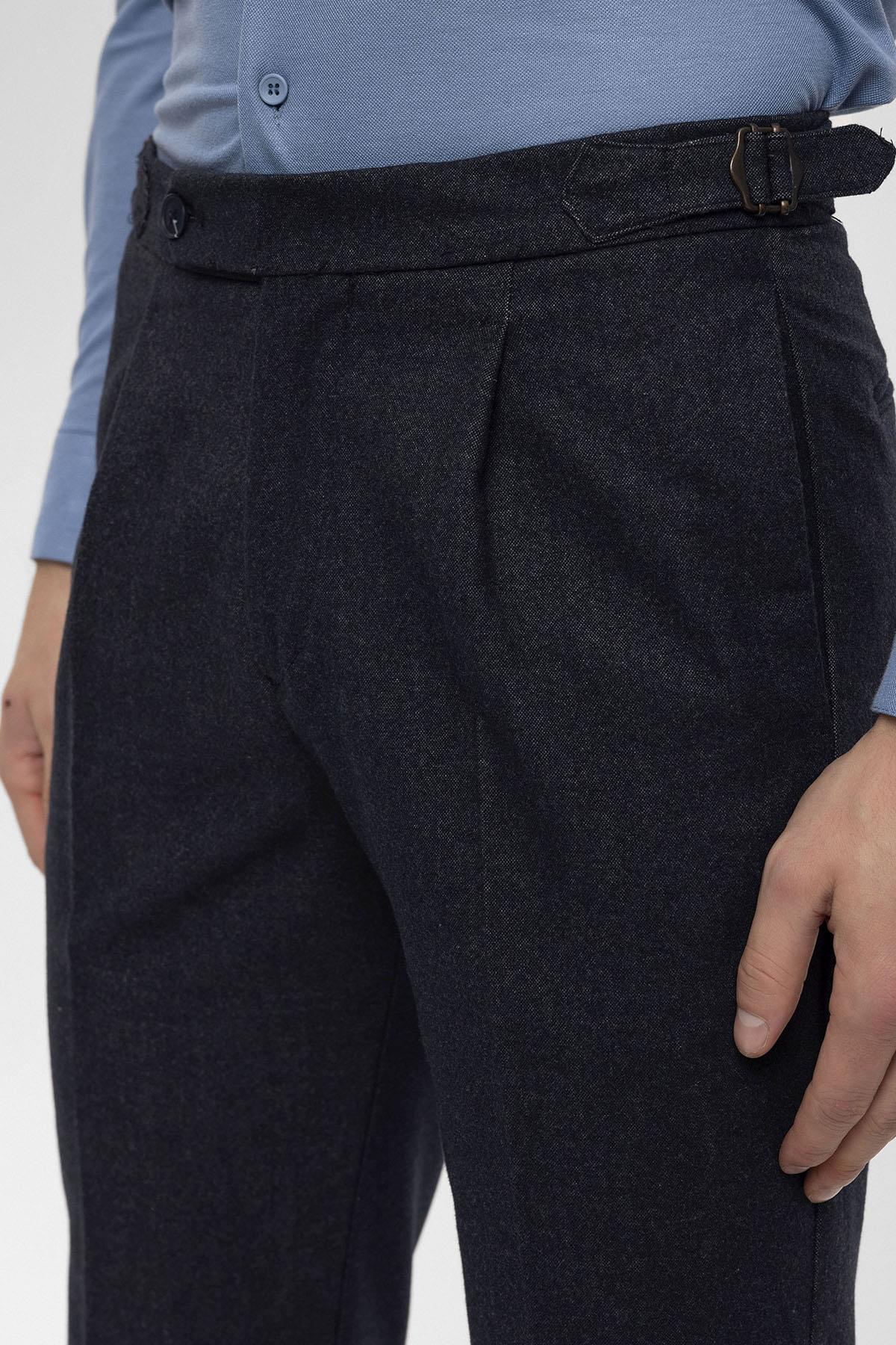 Men's Navy Blue High Waist Pleated Trousers